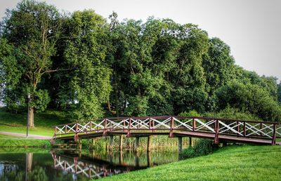 Bridge over trees against sky