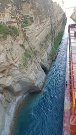 High angle view of river flowing through rocks