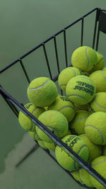 Close-up of tennis balls in greenhouse
