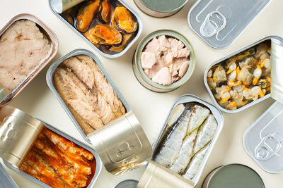 High angle view of food on table