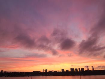 Silhouette buildings against sky during sunset