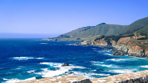 Scenic view of sea against clear sky