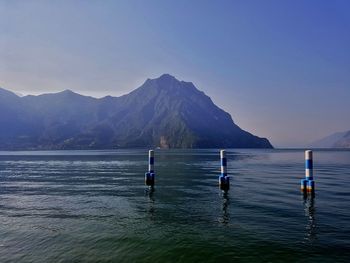 Scenic view of sea against clear blue sky