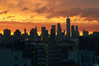 Cityscape against sky during sunset