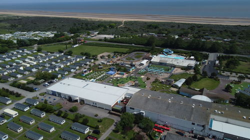 High angle view of buildings in city