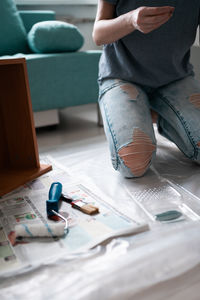 High angle view of man working at office