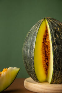 Close-up of yellow fruit on table