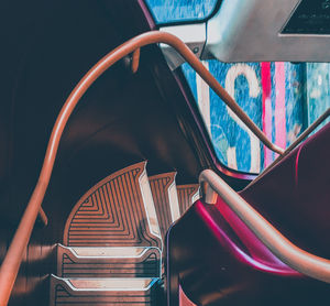 High angle view of steps in bus