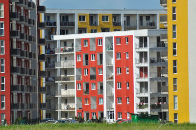 Colorful flat of blocks, residential area, modern neighborhood in romania