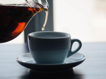 Close-up of coffee cup on table