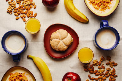 High angle view of breakfast on table