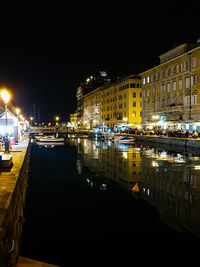 Reflection of illuminated buildings in canal at night