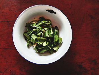 High angle view of chopped vegetables in bowl