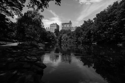 Reflection of buildings in lake