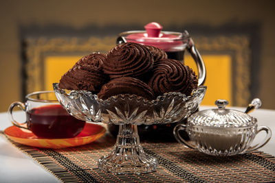 Close-up of dessert in glass on table