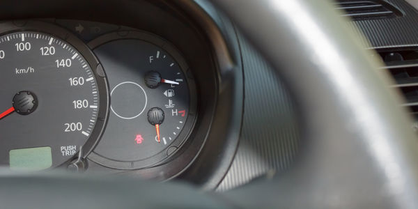 Close-up of speedometer in car