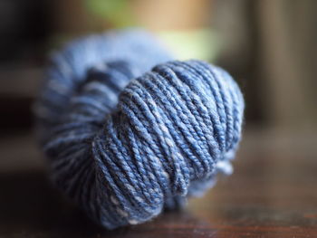 Close-up of blue skein of wool