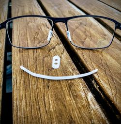 High angle view of eyeglasses on table