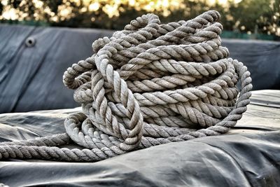 Close-up of rope on fabric