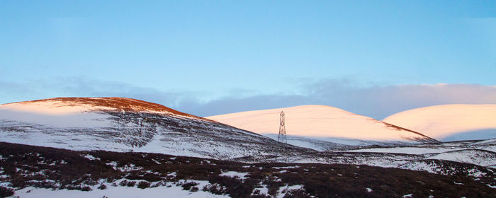 Scenic view of snow covered mountains against sky