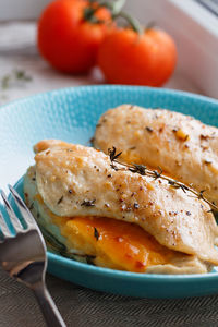 Close-up of chicken served in plate