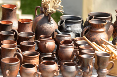 Close-up of various containers in pot