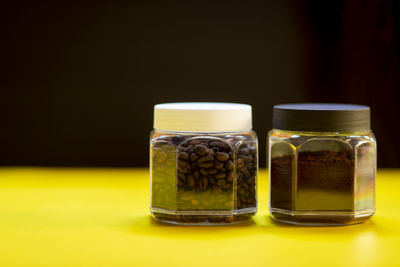 Close-up of drink in jar on table