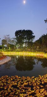 Scenic view of lake against sky at night