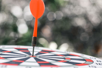 Close-up of umbrella on table