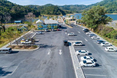 High angle view of vehicles on road