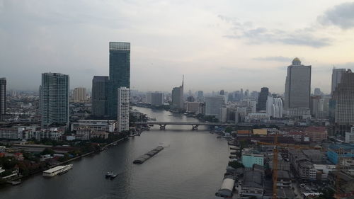 High angle view of city against sky