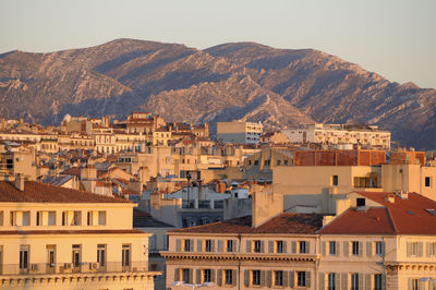 High angle view of townscape against sky