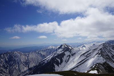 Scenic view of snowcapped mountains against sky