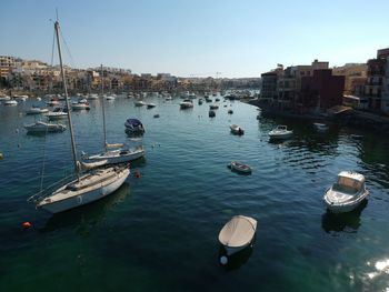 High angle view of boats in canal