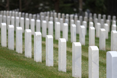 White gravestones in cemetery