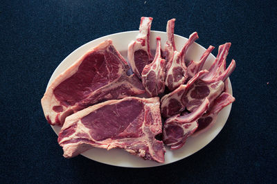 High angle view of meat in plate