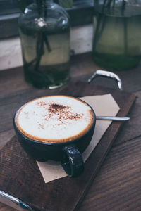 High angle view of coffee on table