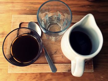 High angle view of coffee on table