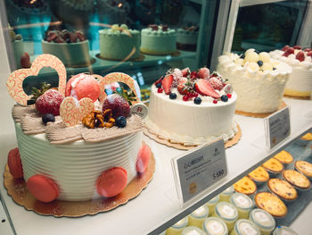 Close-up of cake with ice cream in store
