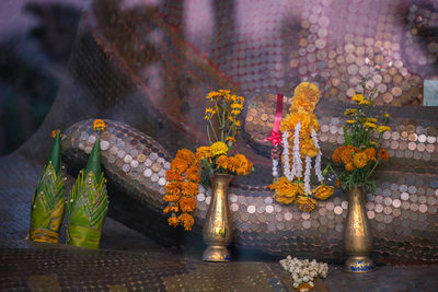 Close-up of buddha statue in temple