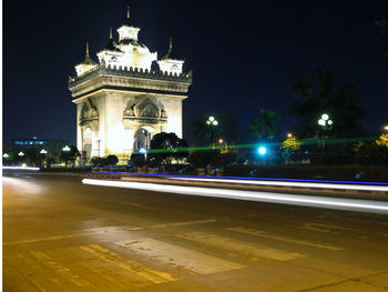 Light trails on city street at night