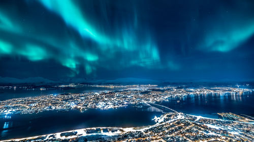 Aerial view of city during winter at night