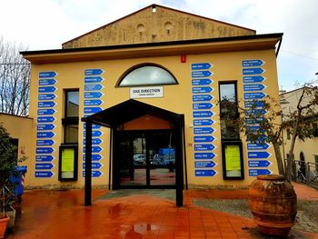 Information sign on entrance of building