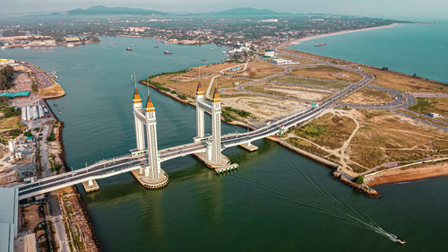 High angle view of bridge over sea