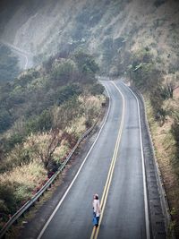 High angle view of car on road