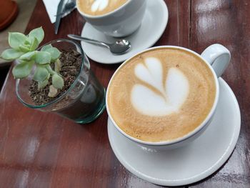 High angle view of coffee on table