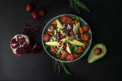 High angle view of fruits in bowl on table