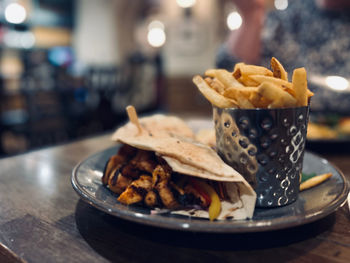 Close-up of food in plate on table