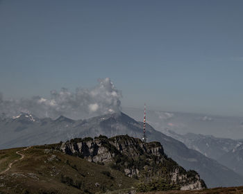 Scenic view of snowcapped mountains against sky