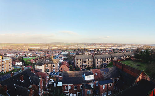 High angle view of townscape against sky